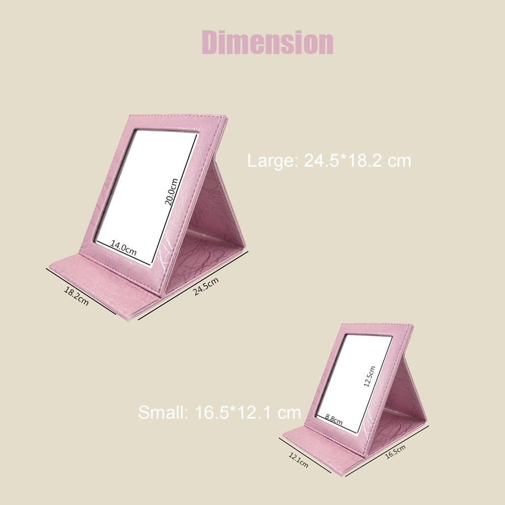 Portable Folding Vanity Mirror with Stand, Collapsible Mirror Make-Up Mirror Dresser Foldable Mirror Make-Up Tools and Accessories (Large, Pink)