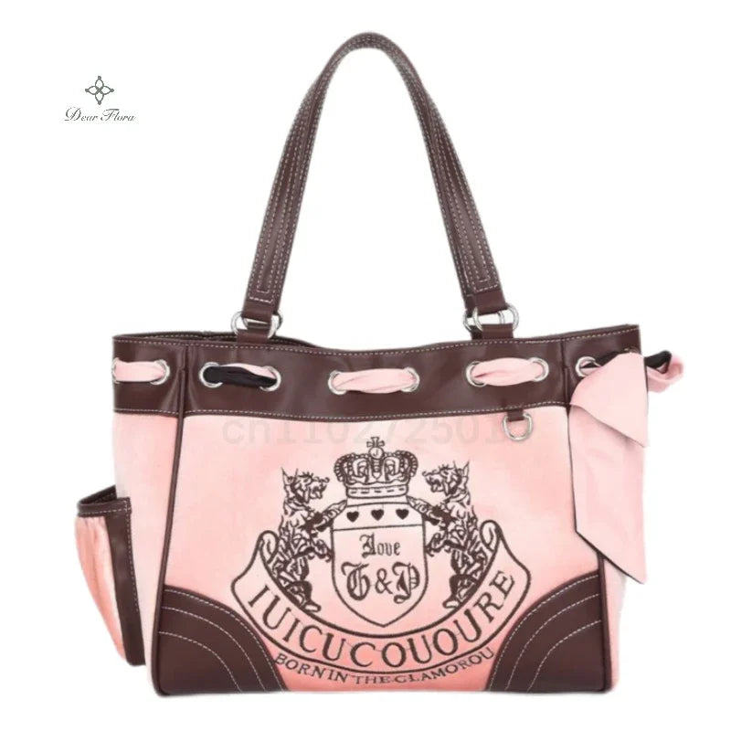 Y2K Women Vintage Retro Chic Embroidery Velvet Handbags Ladies Large-Capacity Tote Bag Girl Shopping Shoulder Bag Women'S Purses