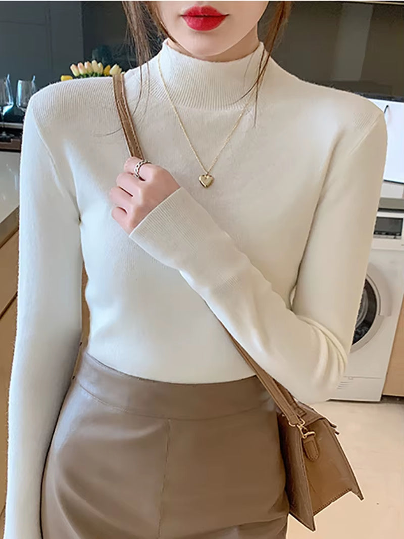 Chic 2024 Women's Turtleneck Sweater - Stylish Stretch Knit Pullover with Long Sleeves - Alrickas’ UNIQUE BOUTIQUE