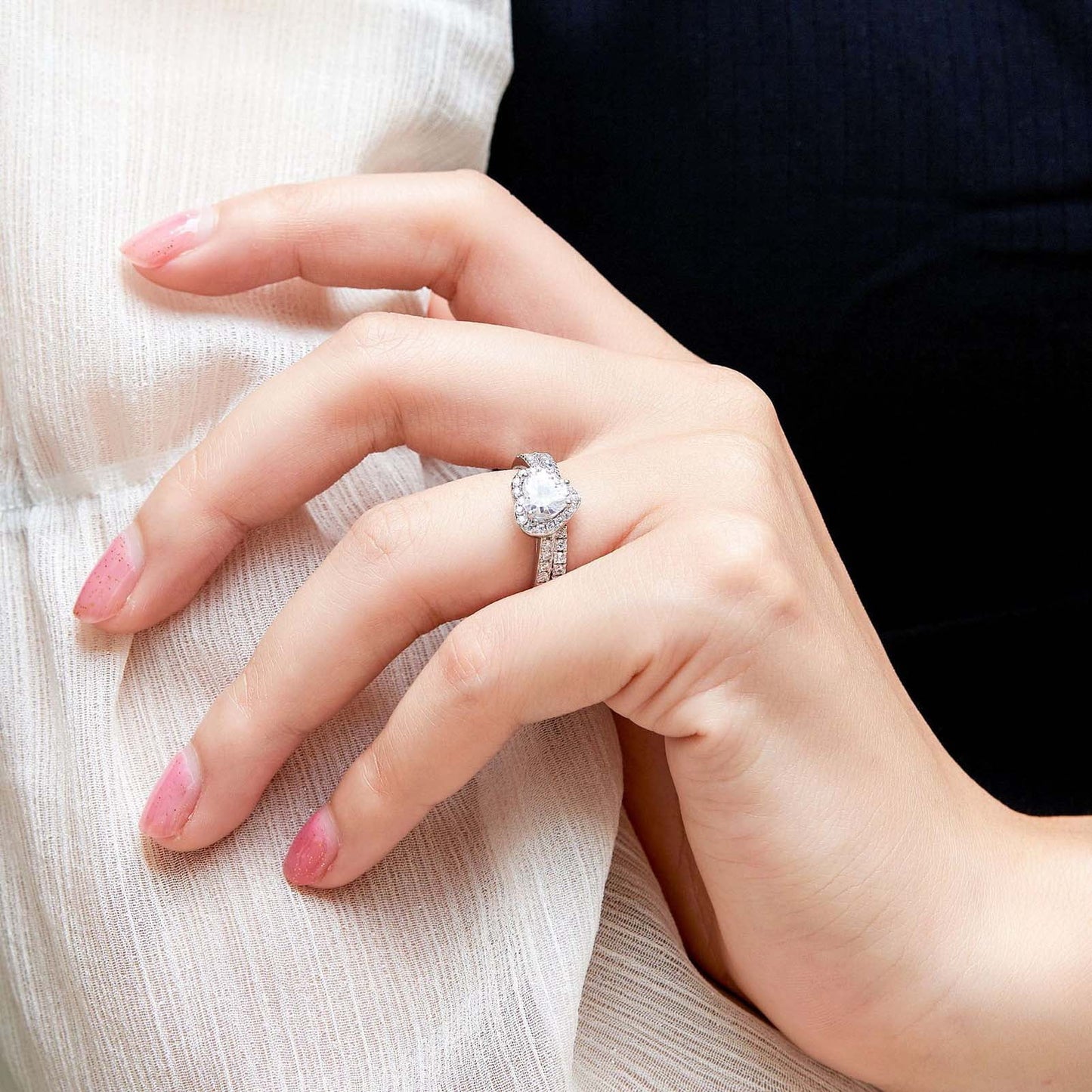 Heart Matching Rings Couple Rings 10Kt White Gold Plated 1Ct CZ Wedding Ring Set for Women