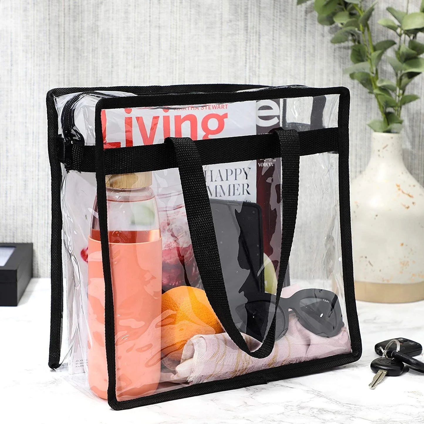 2 Pack Stadium Approved Clear Tote Bags, 12X6X12 Large Plastic Beach Bags with Handles