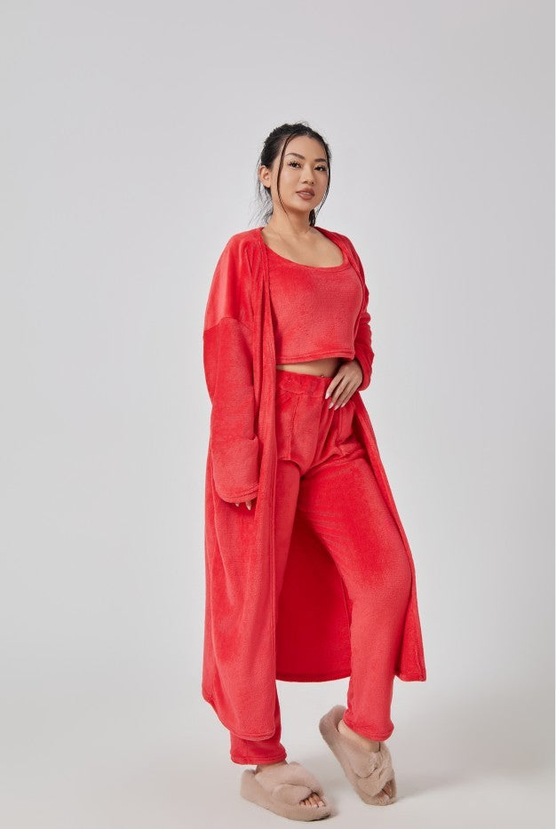 Cozy Pajama Set, 3 Piece Lounge Set, Cute Loungewear, Warm Suit Sets, Matching Set, Lounge Set, 3 Piece Pant Sets, Women Winter Dress - Alrickas’ UNIQUE BOUTIQUE