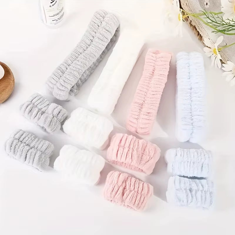 Coral Velvet Facial High-Elastic Makeup Hairband Face Wash Wristband Set-Face Wash, Facial Mask, Skin Care
