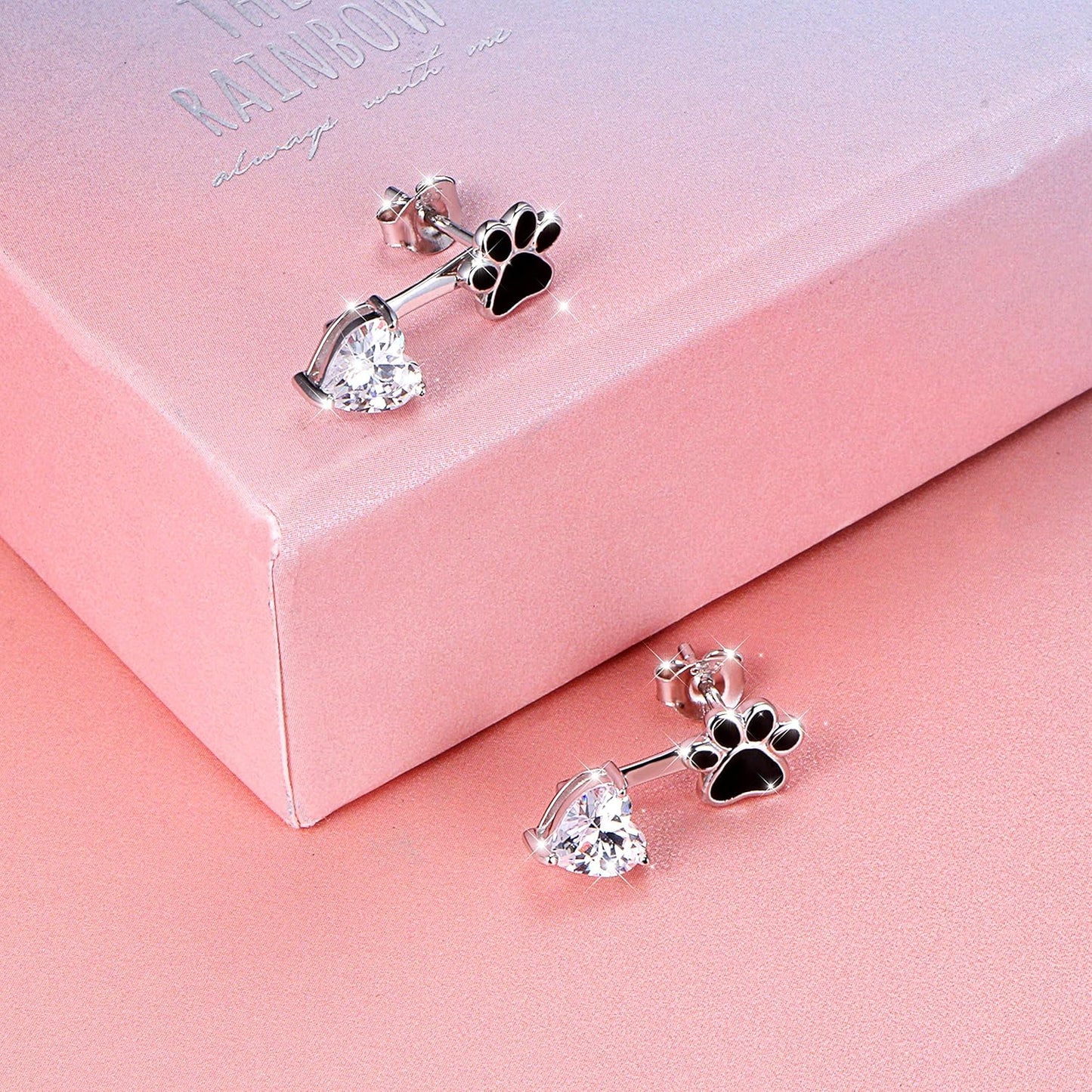 Sterling Silver Forever Love Front and Back Heart Stud Puppy Paw Earrings Jacket for Women