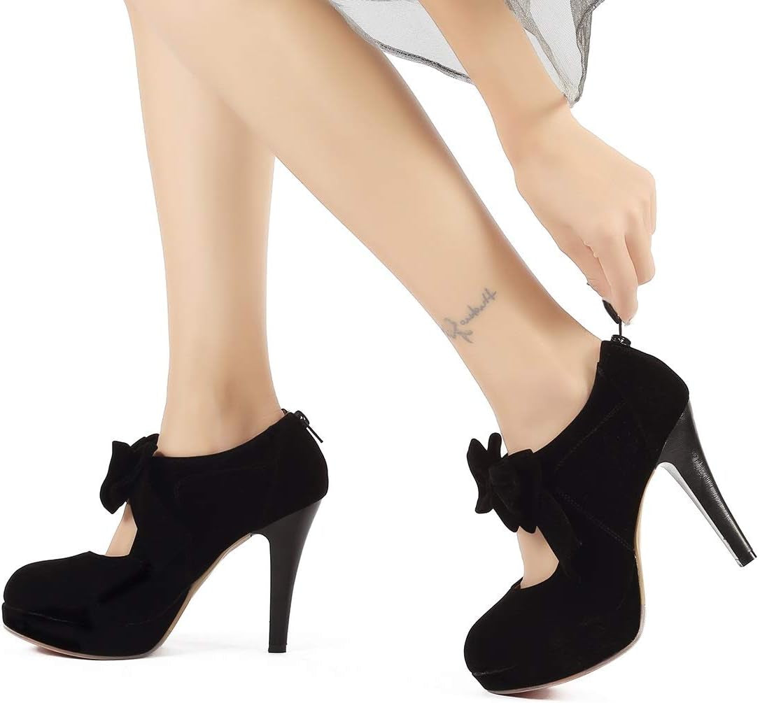Fashion Vintage Womens Small Bowtie Platform Pumps Ladies Sexy High Heeled Shoes