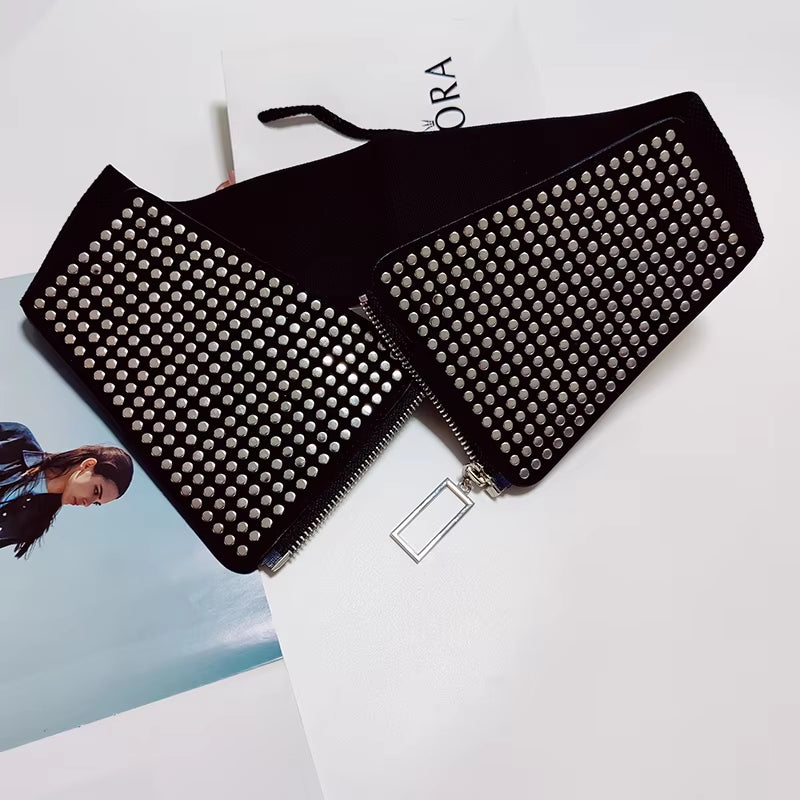 Gothic Punk Rivet Wide Elastic Corset Belt - Plus Size Stretch Cummerbund for Women - Alrickas’ UNIQUE BOUTIQUE