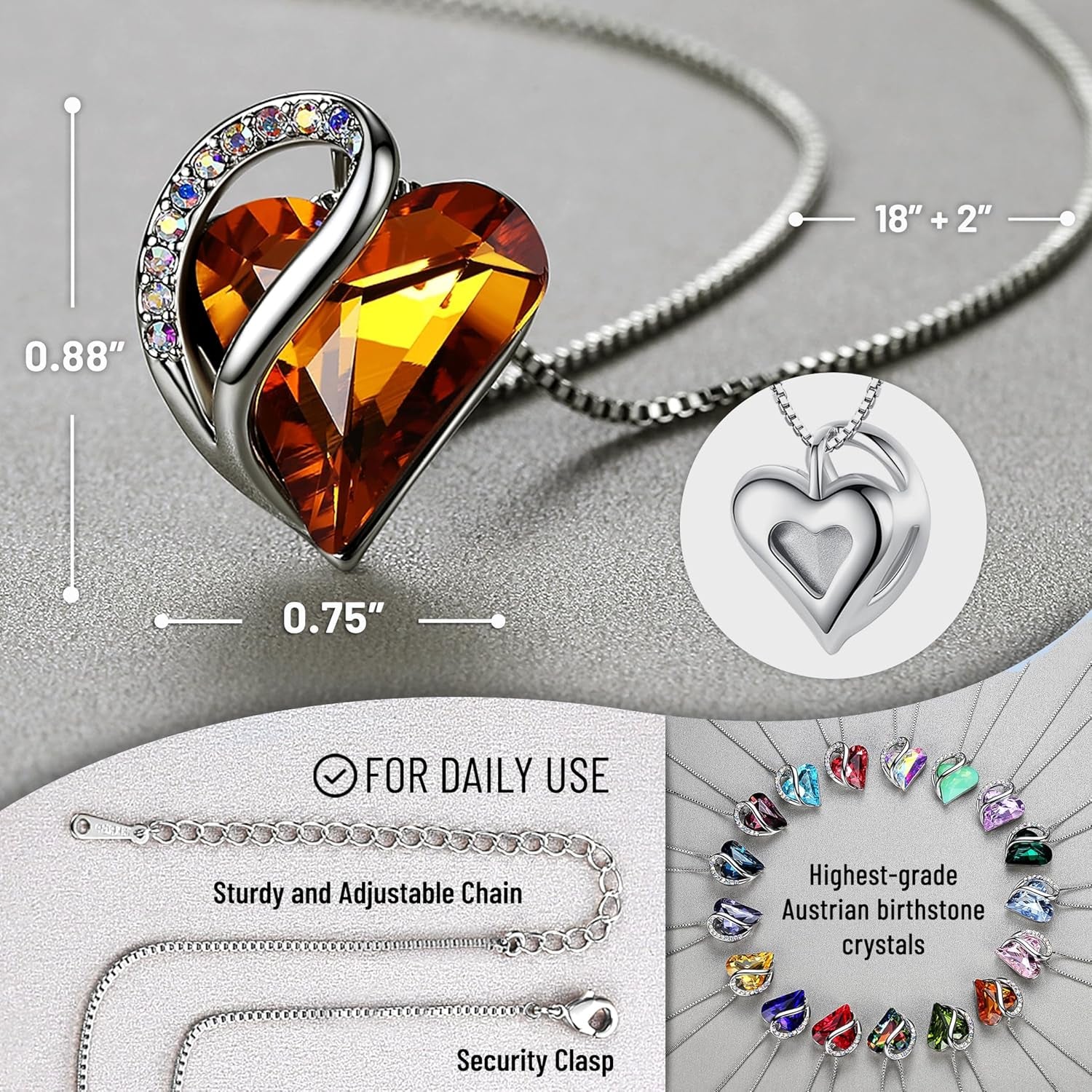 Elegant Infinity Love Birthstone Heart Crystal Necklace for Women - Perfect Birthday Gift for Mom, Wife, or Her - Silver Plated with Adjustable 18+2 Inch Chain - Alrickas’ UNIQUE BOUTIQUE