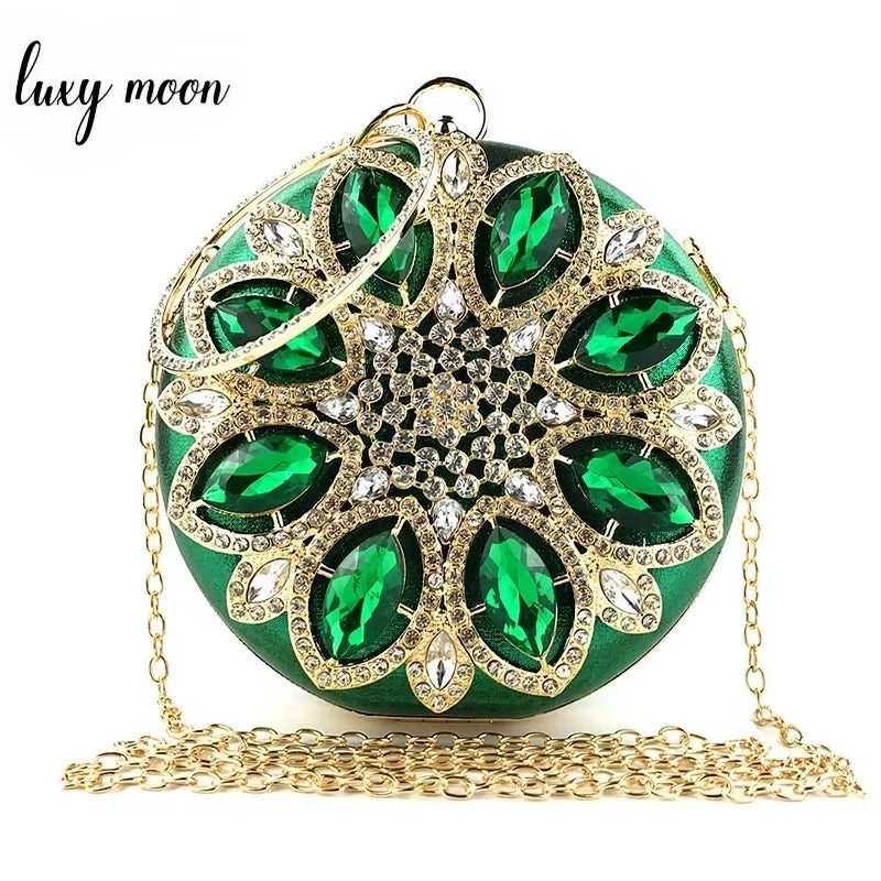 Exquisite Green Round Clutch Bag for Women - Crystal Evening Purse & Elegant Chain Shoulder Handbag ZD1244 - Alrickas’ UNIQUE BOUTIQUE