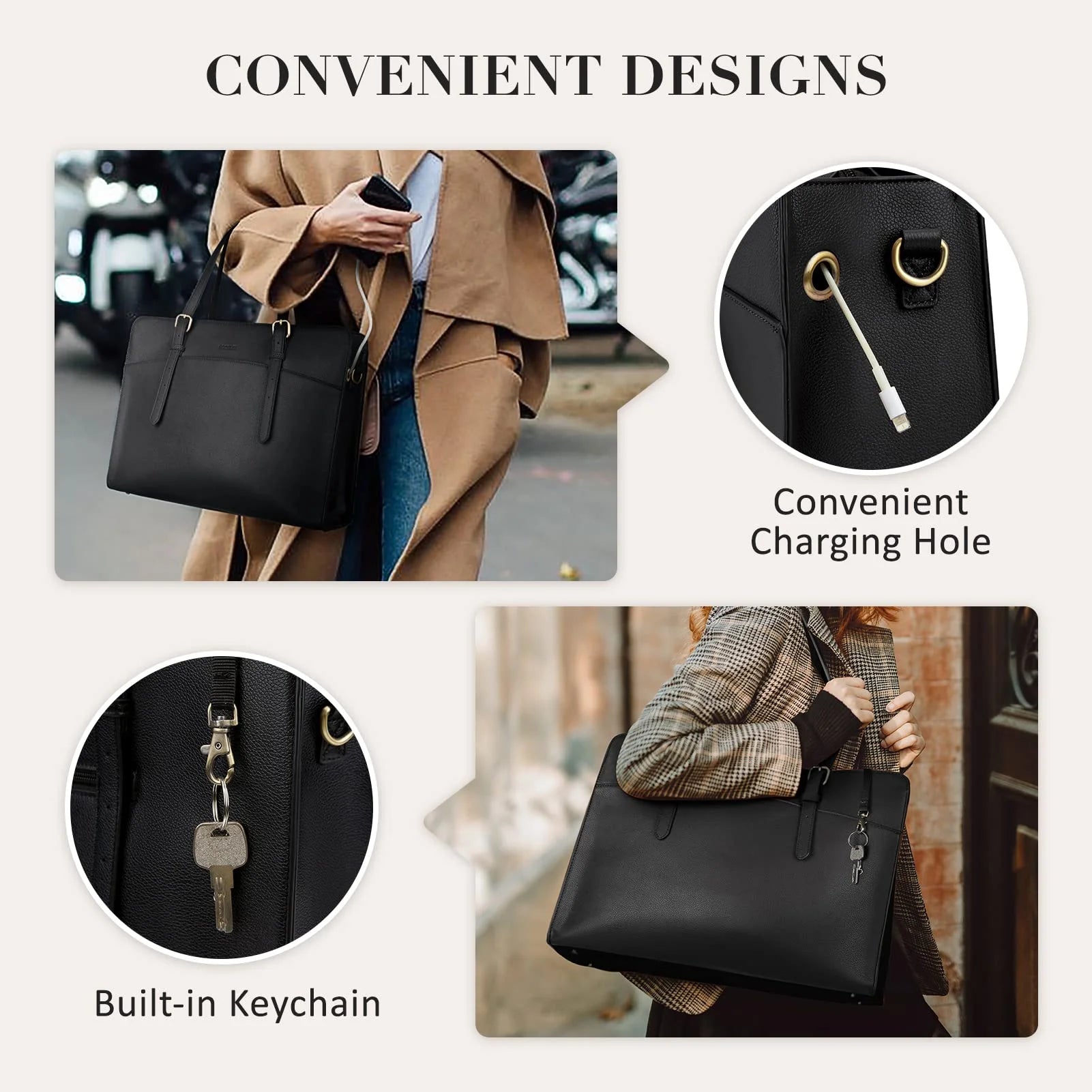 Stylish Waterproof Leather Laptop Tote Bag for Women - 15.6 Inch Briefcase & Shoulder Purse for Work, College, and Travel - Elegant Black Design - Alrickas’ UNIQUE BOUTIQUE