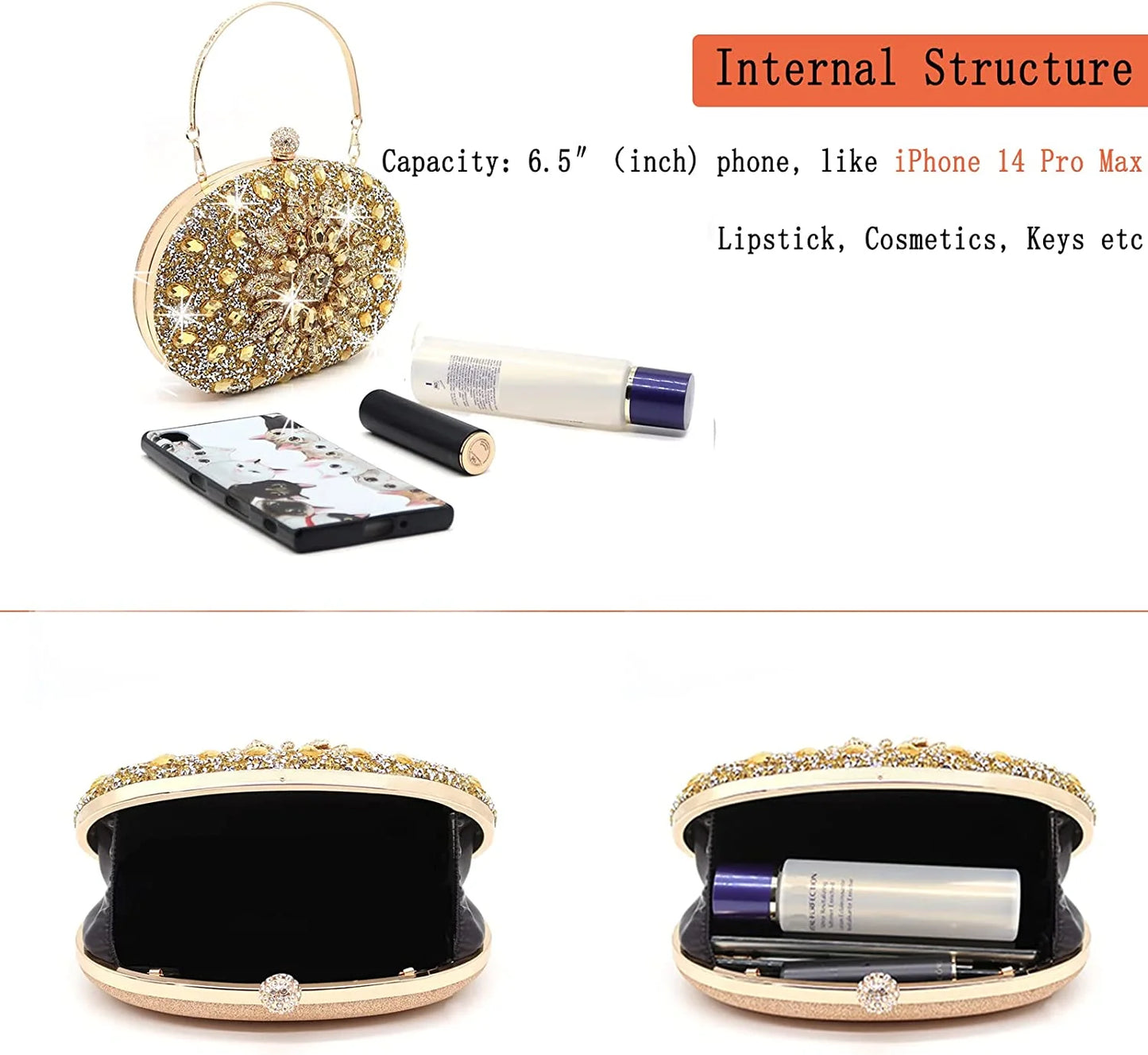 Rhinestone Evening Clutch Bag for Women Bridal Diamonds Clutch Purses Wedding Purse Prom Cocktail Party Handbags