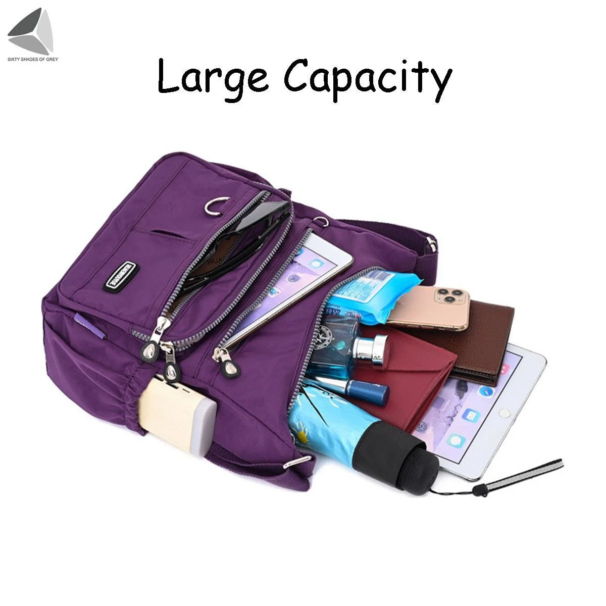 Womens Waterproof Nylon Crossbody Bag Casual Messenger Bags Travel Shoulder Purse Handbag (Black)