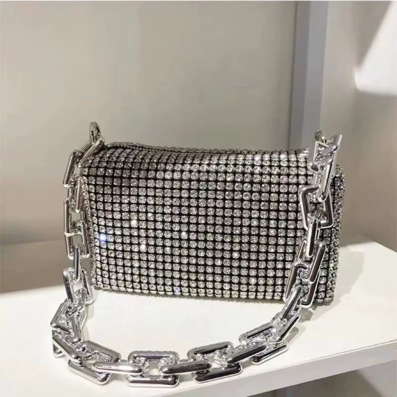 Sparkling Rhinestone Bucket Bag - Glamorous Glitter Chain Mini Crossbody Purse for Women (6.3 x 3.54 Inches) - Alrickas’ UNIQUE BOUTIQUE