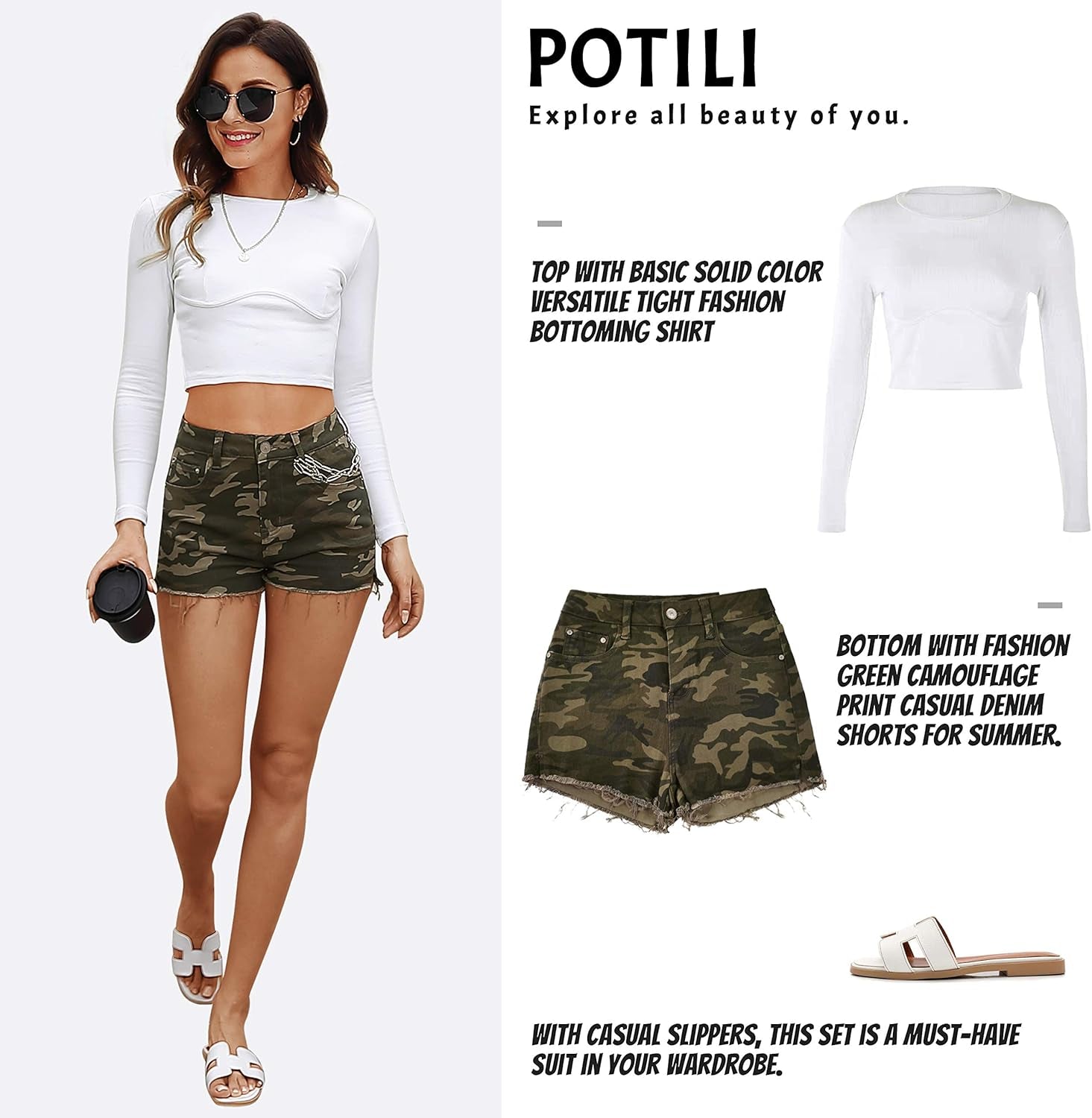 High-Waisted Ripped Denim Jean Shorts for Women - Casual Stretchy Camo Summer Style - Alrickas’ UNIQUE BOUTIQUE