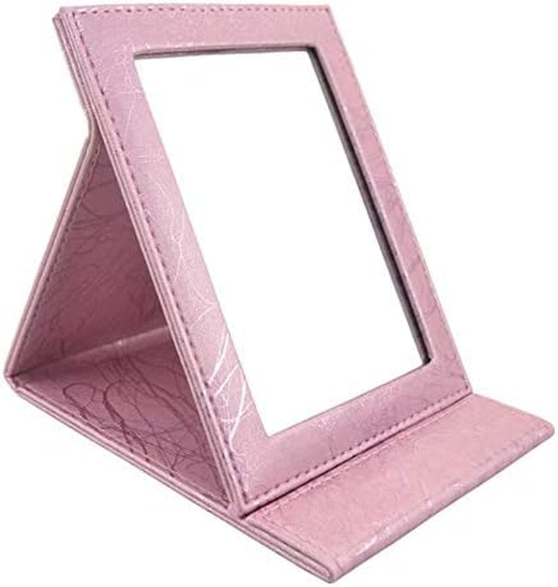 Portable Folding Vanity Mirror with Stand, Collapsible Mirror Make-Up Mirror Dresser Foldable Mirror Make-Up Tools and Accessories (Large, Pink)