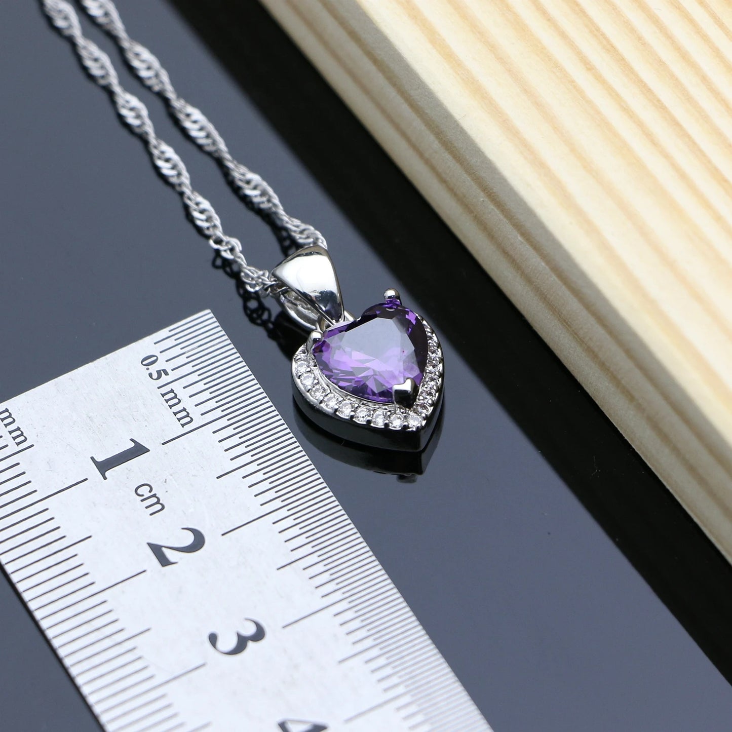 Romantic Heart Shaped Silver 925 Jewelry Sets for Women Purple Amethyst Earrings Rings Confession Girl Necklace Set Dropshipping