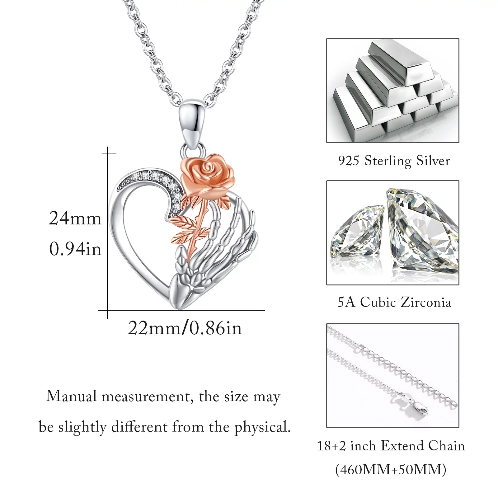 Elegant Sunflower Necklace - 925 Sterling Silver Skeleton Hand Heart Pendant Jewelry for Women, Perfect Birthday & Xmas Gift for Daughter, Mom, or Niece - Alrickas’ UNIQUE BOUTIQUE