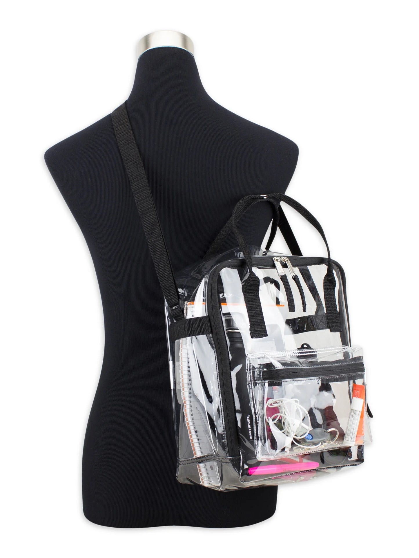 Unisex Stadium Approved Clear Handbag Tote Crossbody, Black