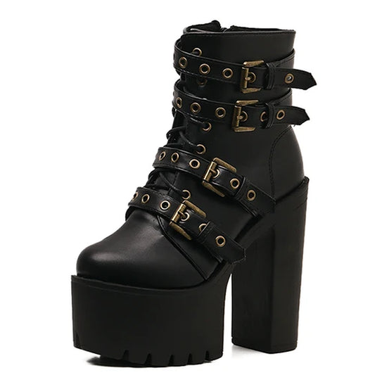 Sexy Rivet Black Ankle Boots Women Platform Soft Leather Autumn Winter Ladies Boots with Zipper Ultra High Heels Shoes - Alrickas’ UNIQUE BOUTIQUE