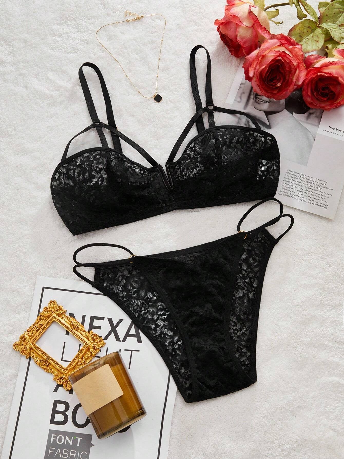 Empress Envy Women'S Lace Adjustable Strap Sexy Bra & Panty Lingerie Set