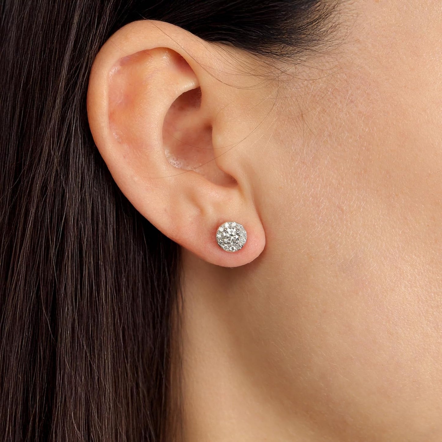 1/2 to 1 Carat Lab Grown Diamond round Halo Stud Earrings for Women in 14K White Gold (G-H, VS2-SI1, Cttw) Post with Friction Back by