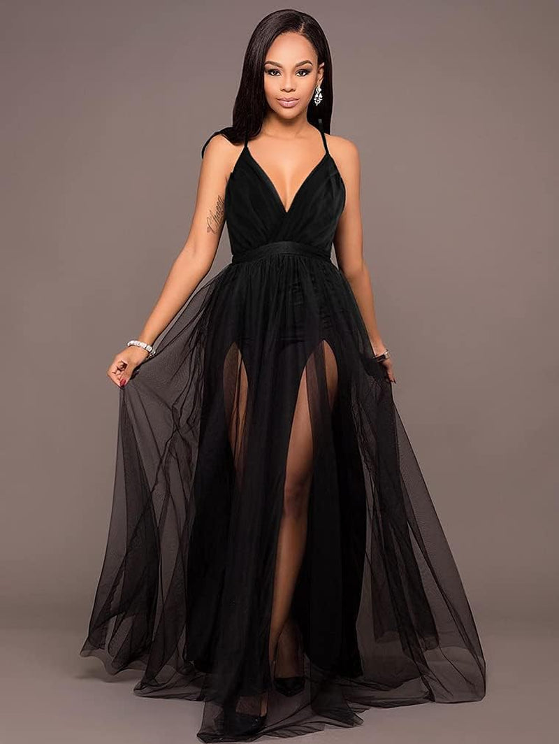Elegant Deep V Neck Split Maxi Dress for Women - Perfect for Cocktail Parties and Bridesmaids - Alrickas’ UNIQUE BOUTIQUE