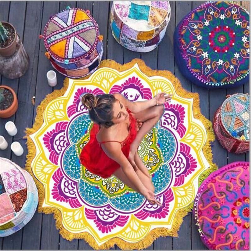 Polygon Printing Tassel Round Bath Towel Yoga Mat - Alrickas’ UNIQUE BOUTIQUE