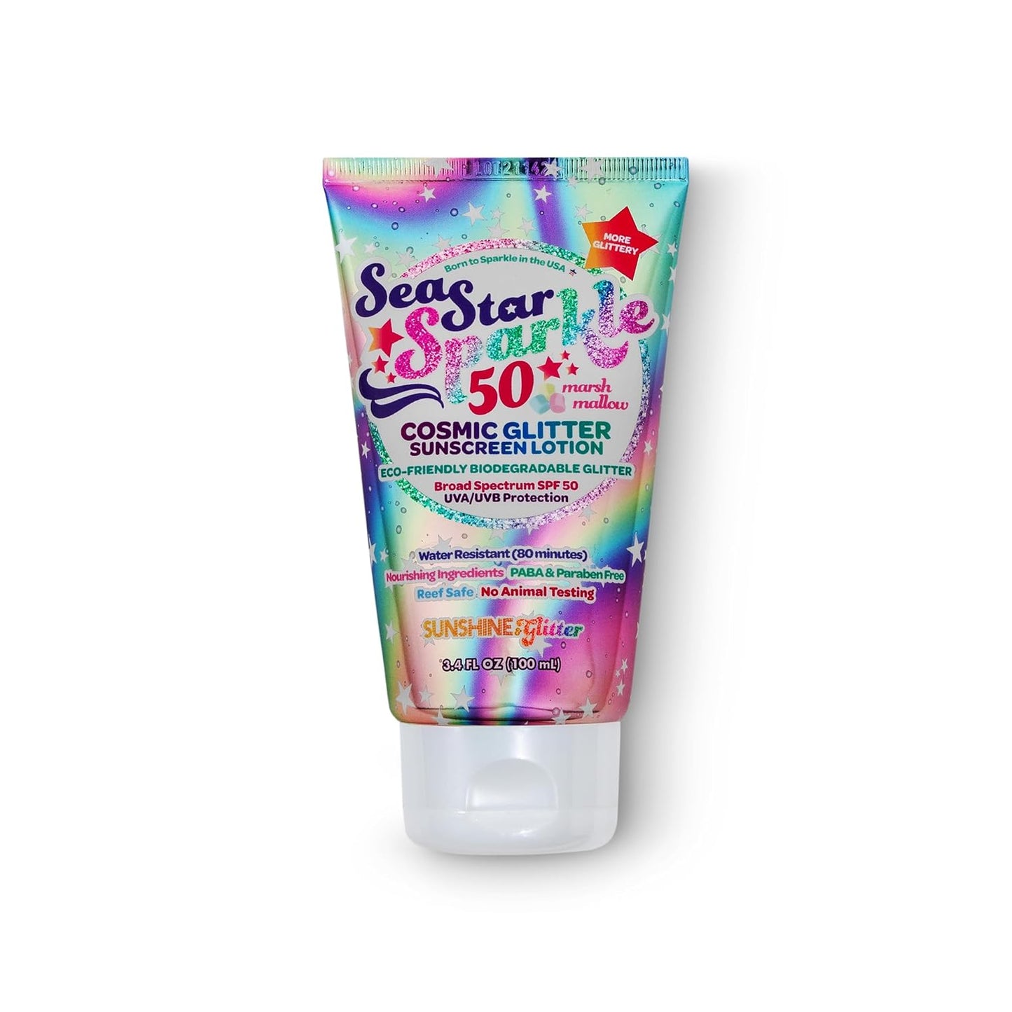Seastar Sparkle - Cosmic Marshmallow Scented Glitter Sunscreen Lotion - SPF 50 - Biodegradable Sunscreen, Kids, Water Resistant, Glitter Lotion, Cruelty Free, Kids Lotion, Made in USA, 3.4Oz