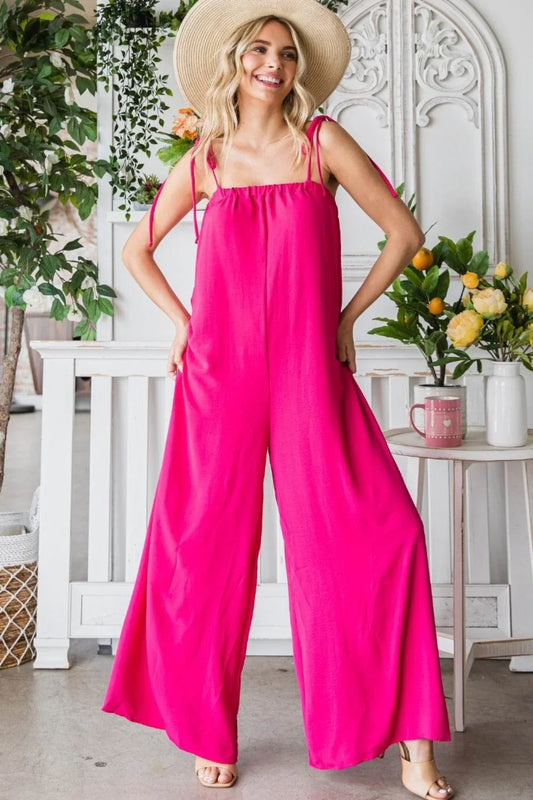 Chic Veveret Wide Leg Jumpsuit with Pocketed Spaghetti Straps - Alrickas’ UNIQUE BOUTIQUE