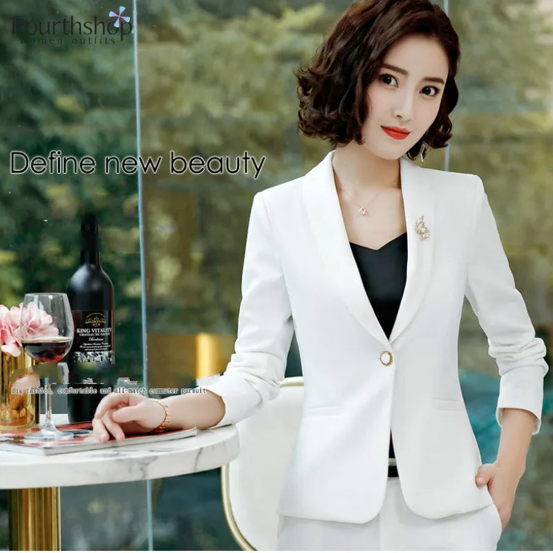 Fashion Women'S Pant Suits Office Lady Business Work Uniform 2 Piece Pants Blazer Set Autumn Spring Formal Jacket Suit Female