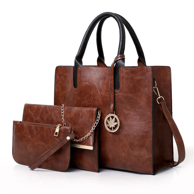 Women'S Handbag 3-Piece Set Women'S Shoulder Bag Fashion Purse Vintage Leather Bag Large Capacity Handbag Inclined Shoulder Bag