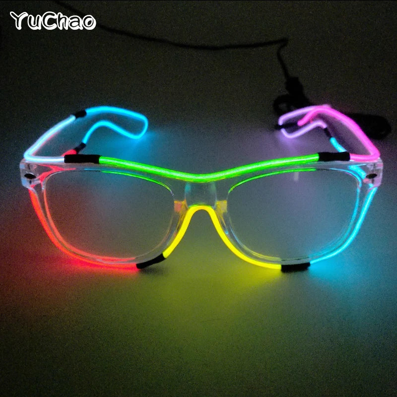 Cool Fashion Double Colors EL Window-Shades Glasses Glowing Glasses Neon LED Light up Sunglasses Glow Party Decorative Glasses