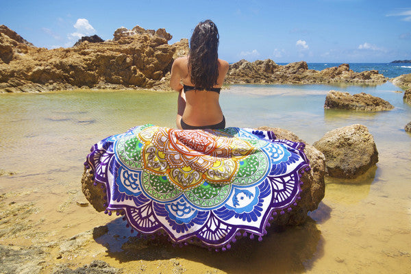 Polygon Printing Tassel Round Bath Towel Yoga Mat - Alrickas’ UNIQUE BOUTIQUE
