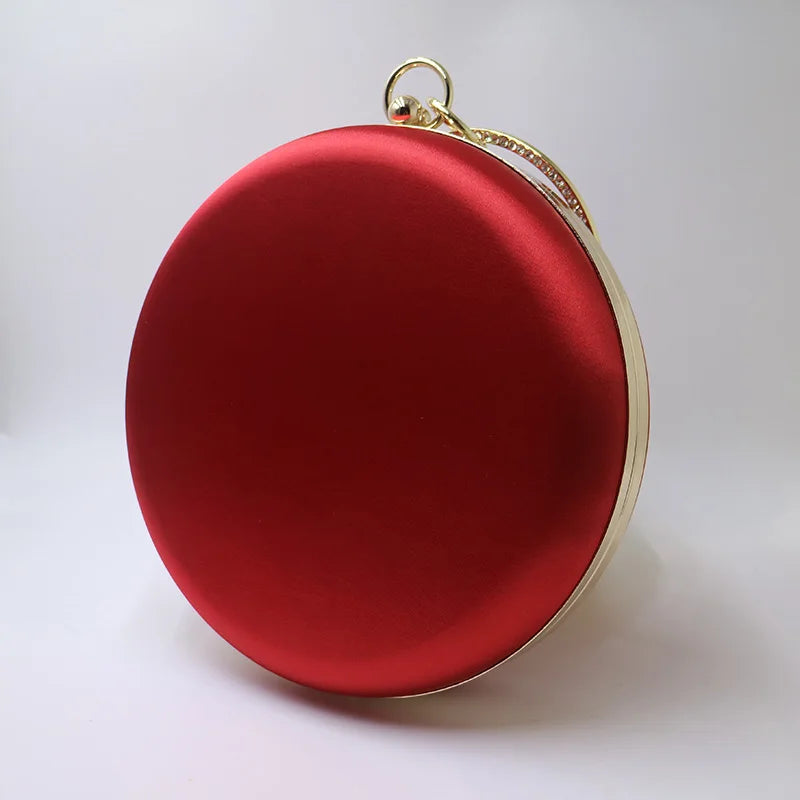 New Silk Satin round Circular Women Fashion Day Clutches Wristlets Handbag Purse Party Prom Evening Clutch Bag Purple