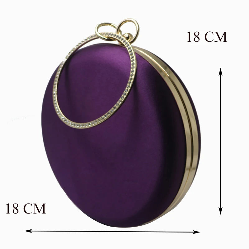 New Silk Satin round Circular Women Fashion Day Clutches Wristlets Handbag Purse Party Prom Evening Clutch Bag Purple