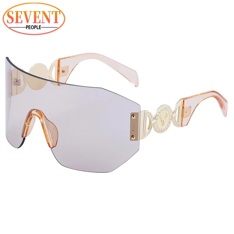 Oversized Shield Sunglasses Women 2025 Luxury Brand Designer Fashion Rimless Sun Glasses for Men New Trend Irregular Sunglass