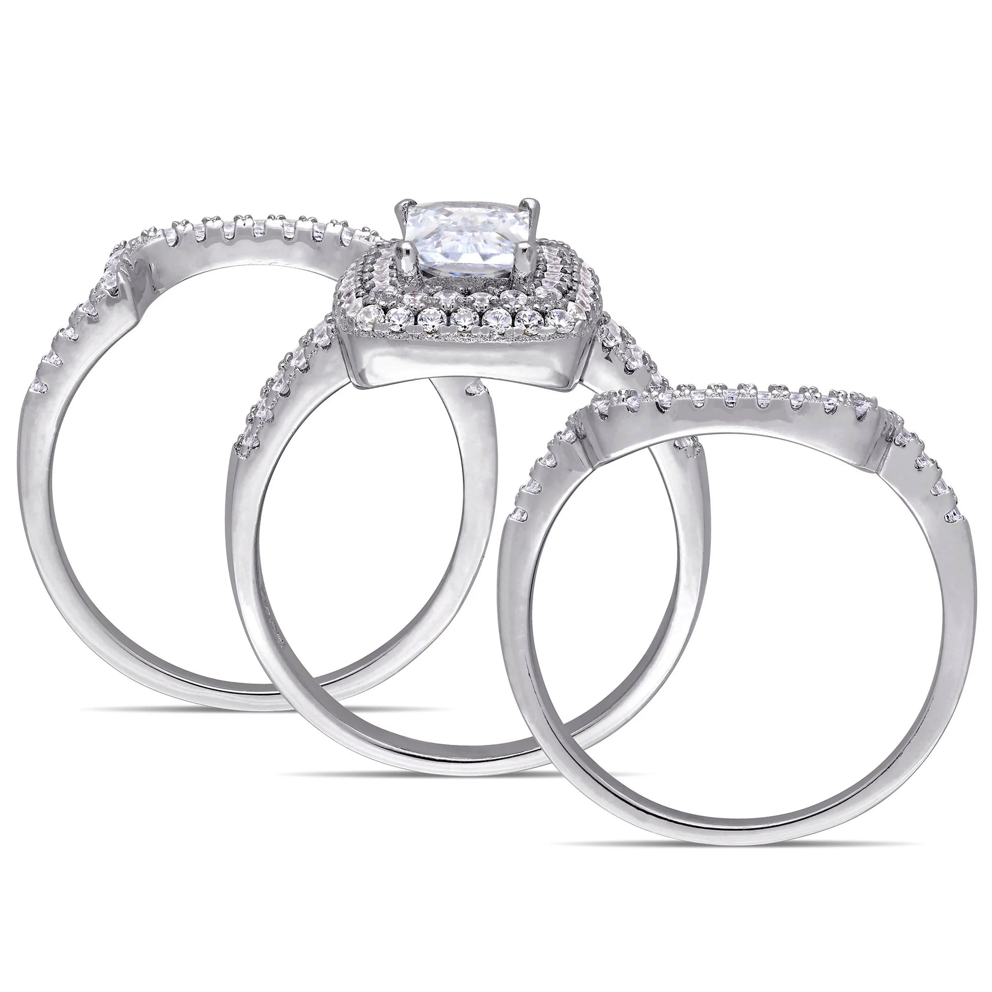 Stunning Women's Sterling Silver Bridal Set with Cubic Zirconia and Emerald Accents - Alrickas’ UNIQUE BOUTIQUE