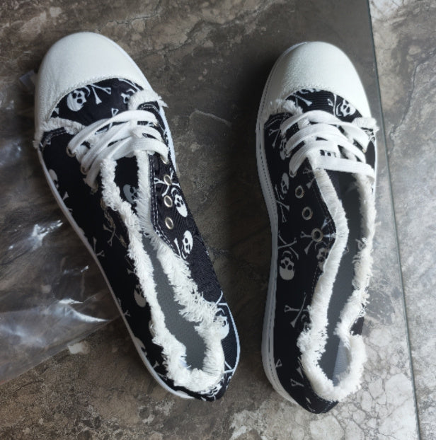Women's Skull Bone 3D Printed Denim Canvas Shoes