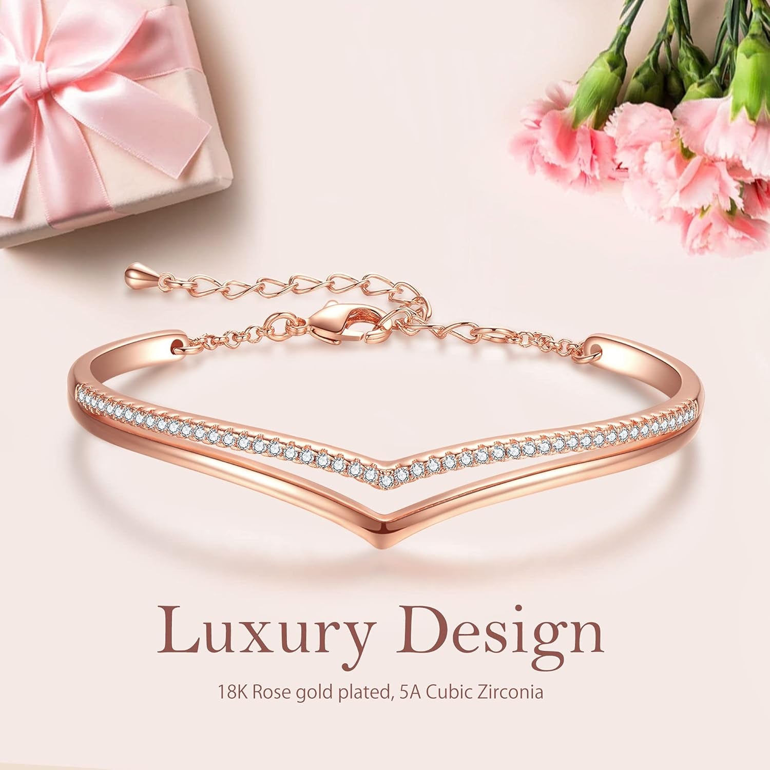 Elegant Minimalistic Bracelets for Women - White/Rose Gold Plated Charm with 5A Cubic Zirconia - Perfect Gift for Christmas, Birthdays, Valentine's Day, and Mother's Day - Alrickas’ UNIQUE BOUTIQUE