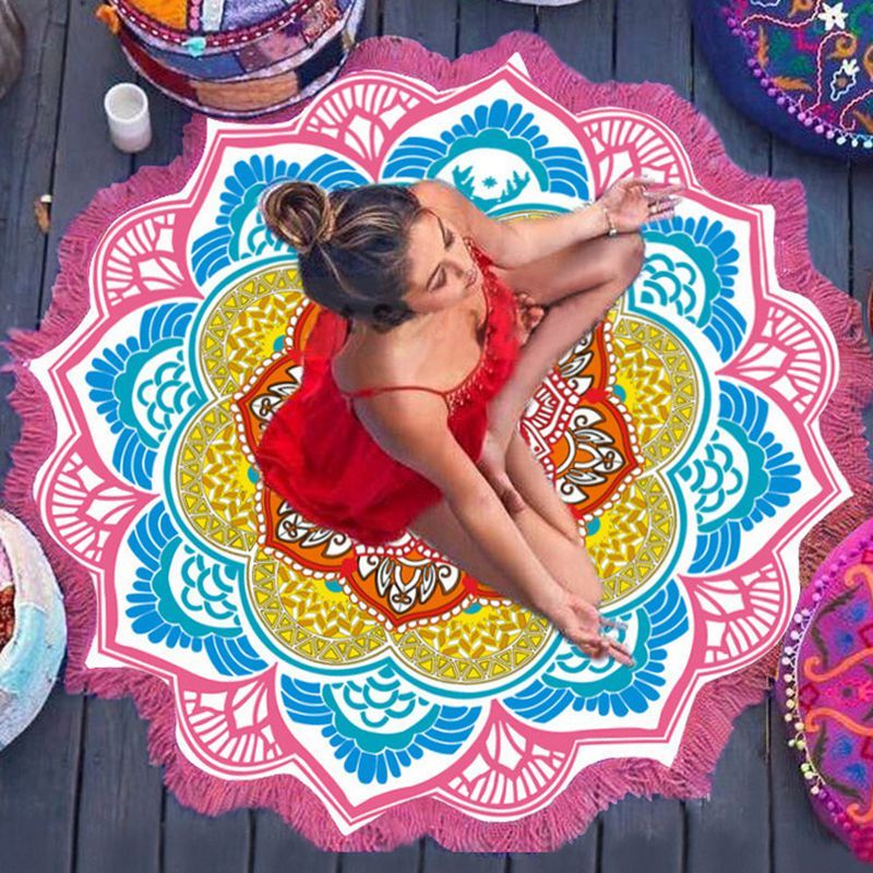 Polygon Printing Tassel Round Bath Towel Yoga Mat - Alrickas’ UNIQUE BOUTIQUE