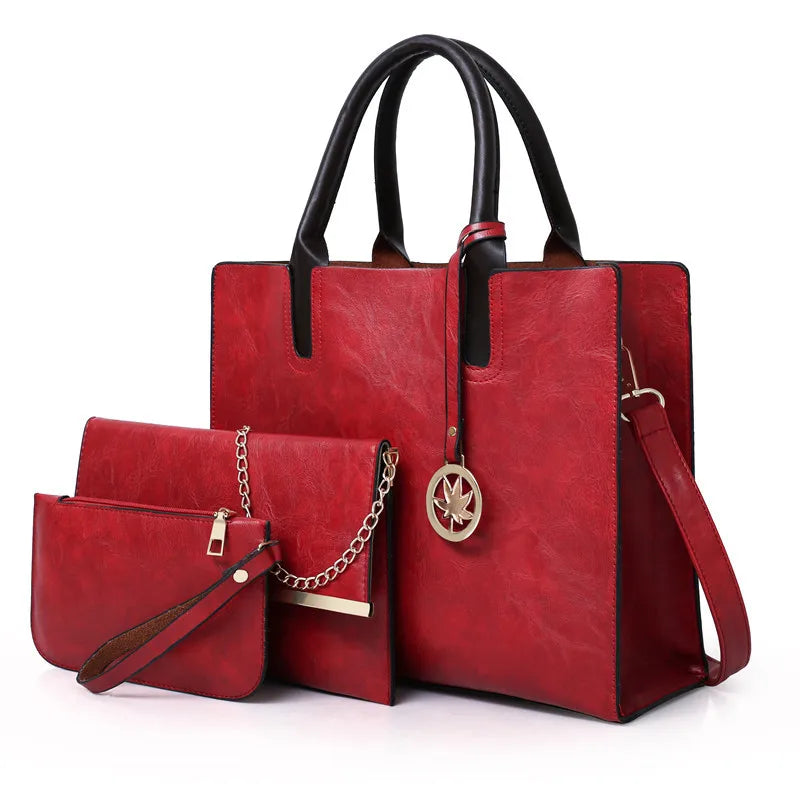 Women'S Handbag 3-Piece Set Women'S Shoulder Bag Fashion Purse Vintage Leather Bag Large Capacity Handbag Inclined Shoulder Bag