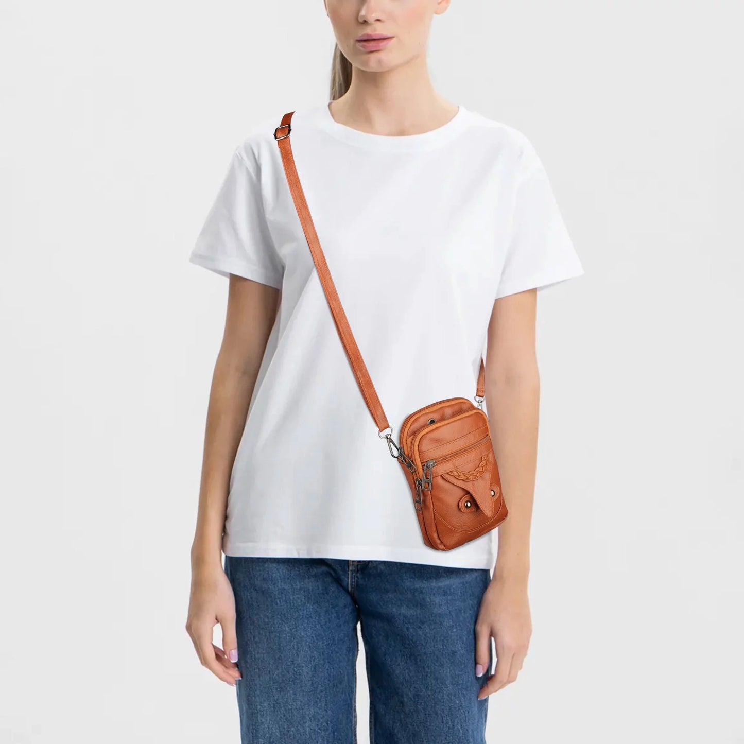 Small Cell Phone Purse, PU Leather Crossbody Phone Bag with Adjustable Strap
