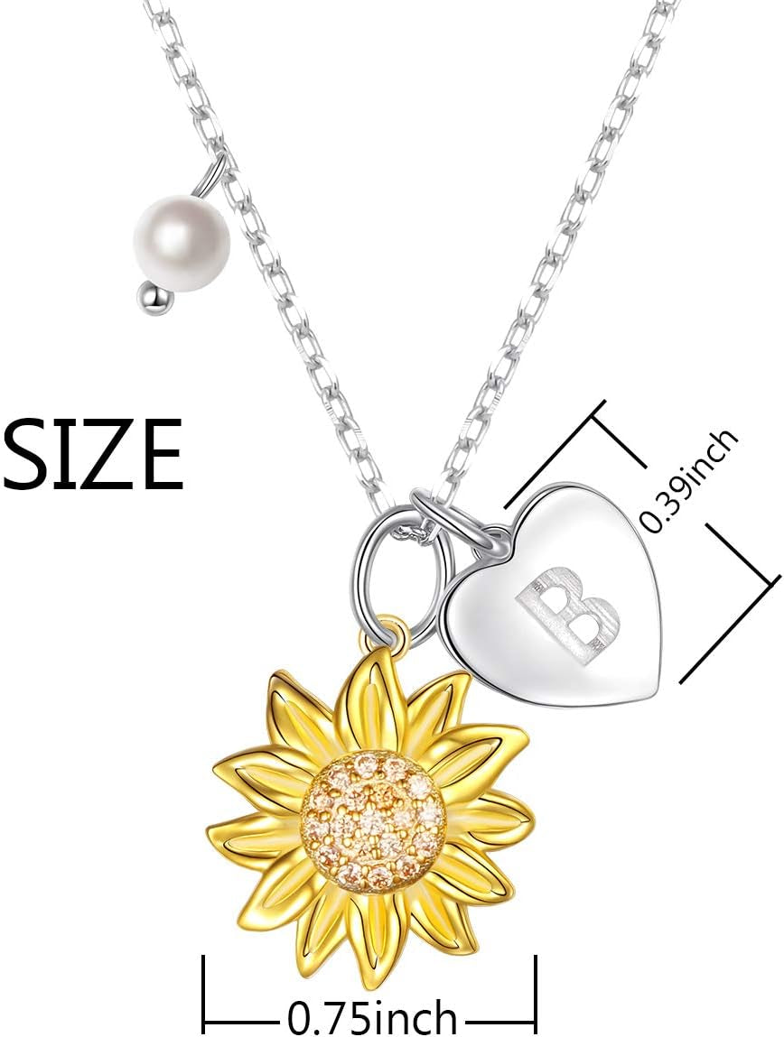 Sterling Silver Gold Tone Sunflower Initial 26 Letter Script Name Alphabet a to Z Necklace Personalized Pendant