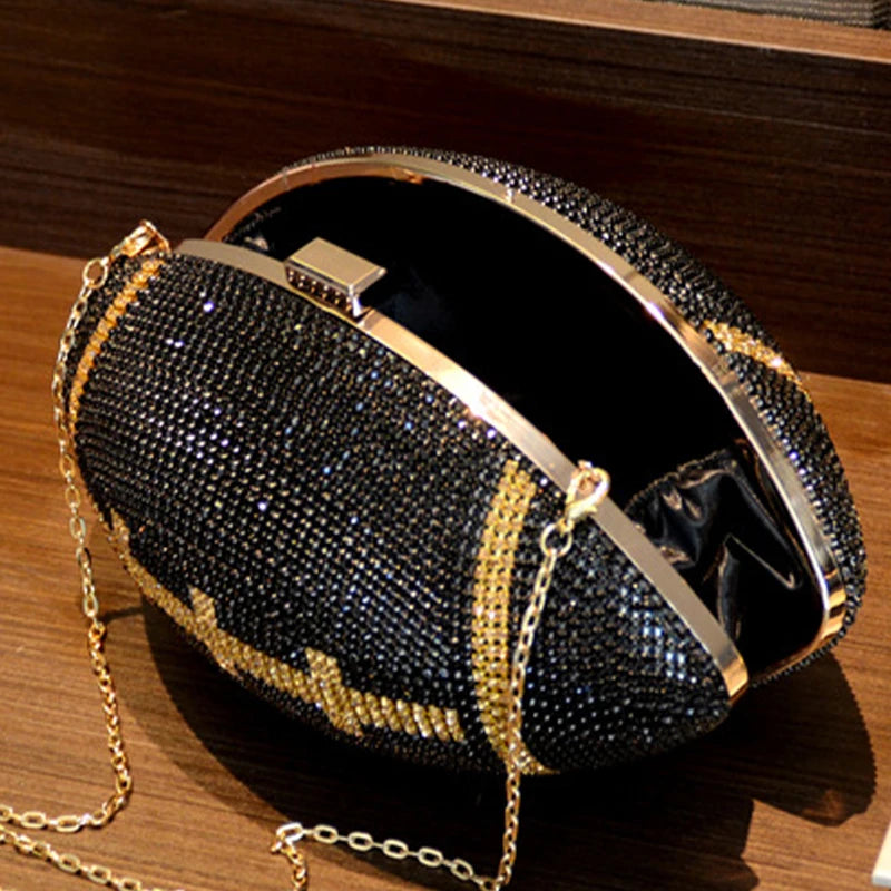 Luxury Football-Shaped Rhinestone Clutch Bag for Women - Sparkling Evening Handbag with Glittering Diamonds - Alrickas’ UNIQUE BOUTIQUE