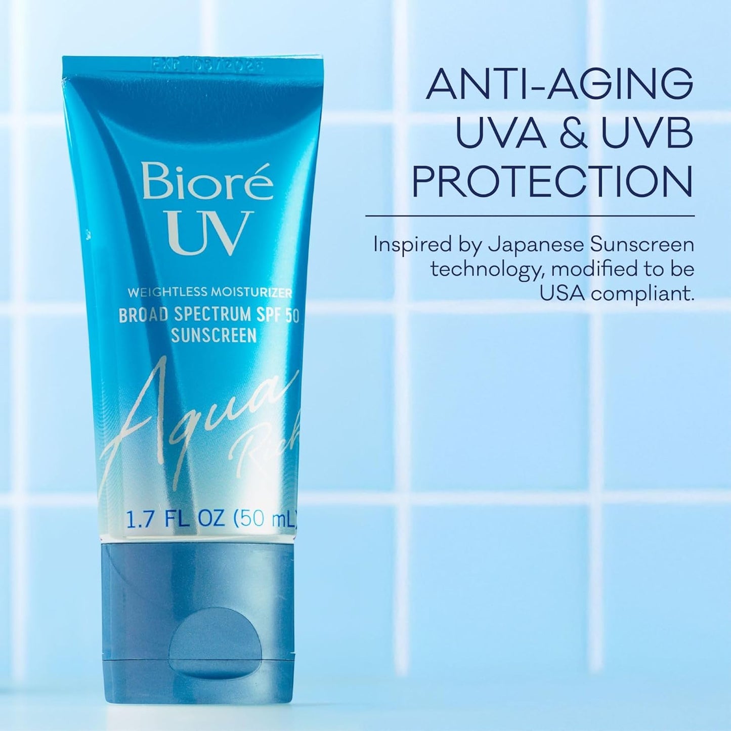 UV Aqua Rich Daily Hydrating Facial Moisturizer with SPF 50 | Oil Free Sunscreen & Primer for Makeup with Hyaluronic Acid, No White Cast, Non-Comedogenic, for Sensitive Skin, PA++++, 1.7 Oz