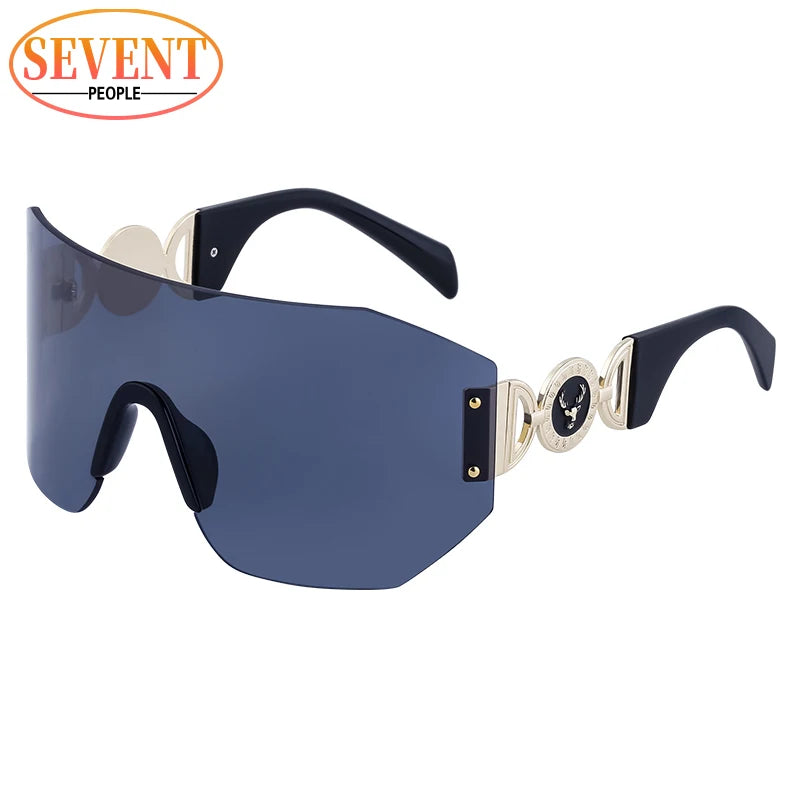 Oversized Shield Sunglasses Women 2025 Luxury Brand Designer Fashion Rimless Sun Glasses for Men New Trend Irregular Sunglass