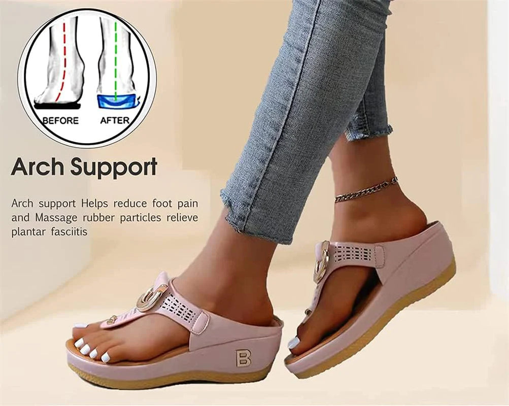 Comfortable Low-Wedge Orthopedic Sandals for Women - Casual Anti-Slip Flip Flops - Alrickas’ UNIQUE BOUTIQUE