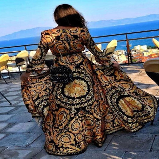 Women's Vintage V-Neck Pullover Print Dress - Alrickas’ UNIQUE BOUTIQUE
