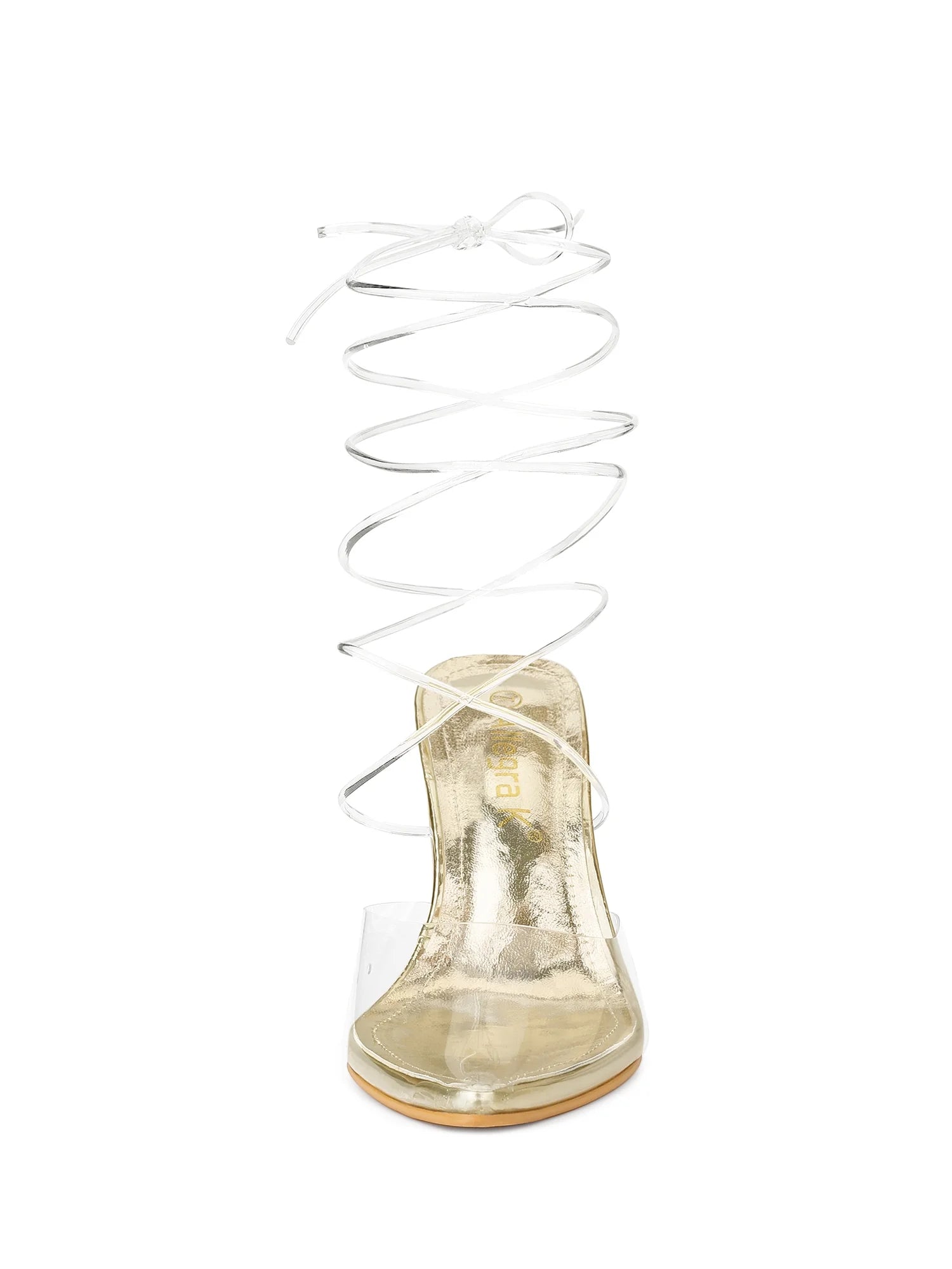 Elegant Gold Lace-Up Stiletto Heels with Clear Accents - Women's Pumps Size 11 - Alrickas’ UNIQUE BOUTIQUE