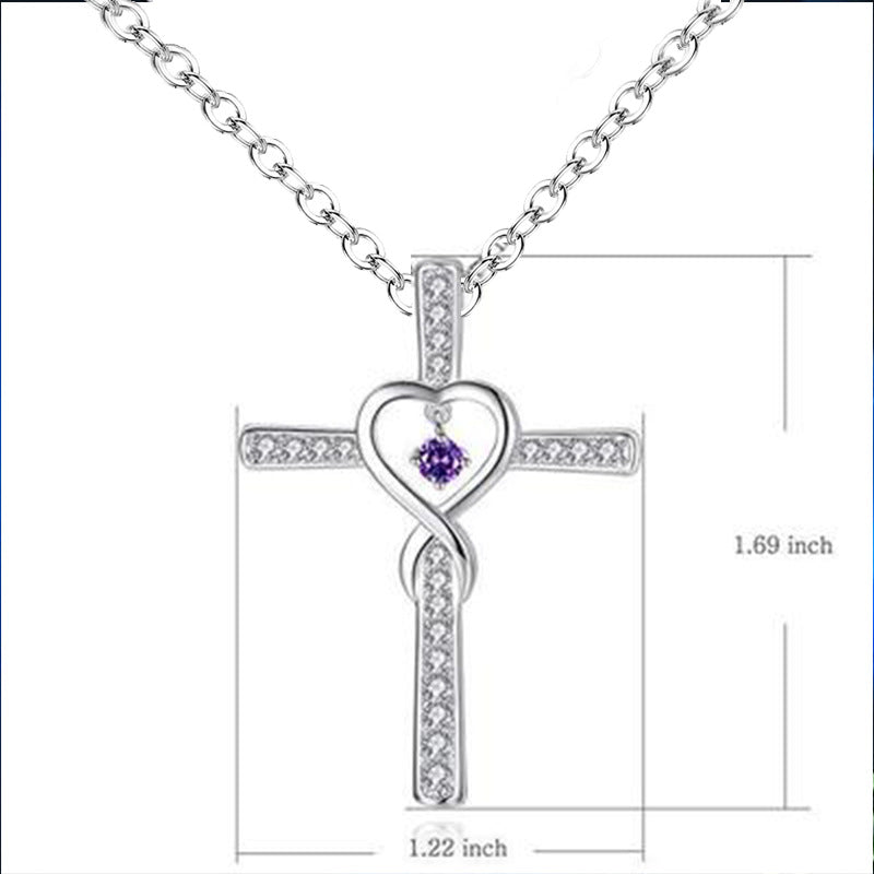 Infinity Love God We Trust Christian Cross Birthstone Crystal Pendant Necklace Colour Gems Zircon Heart Necklace Women Jewelry - Alrickas’ UNIQUE BOUTIQUE
