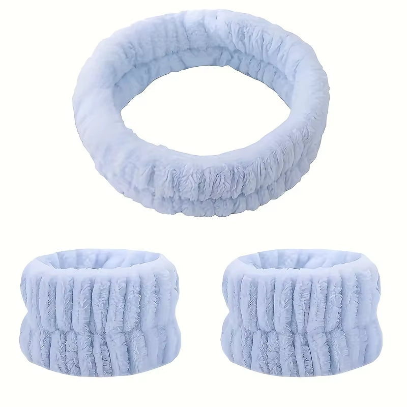 Coral Velvet Facial High-Elastic Makeup Hairband Face Wash Wristband Set-Face Wash, Facial Mask, Skin Care